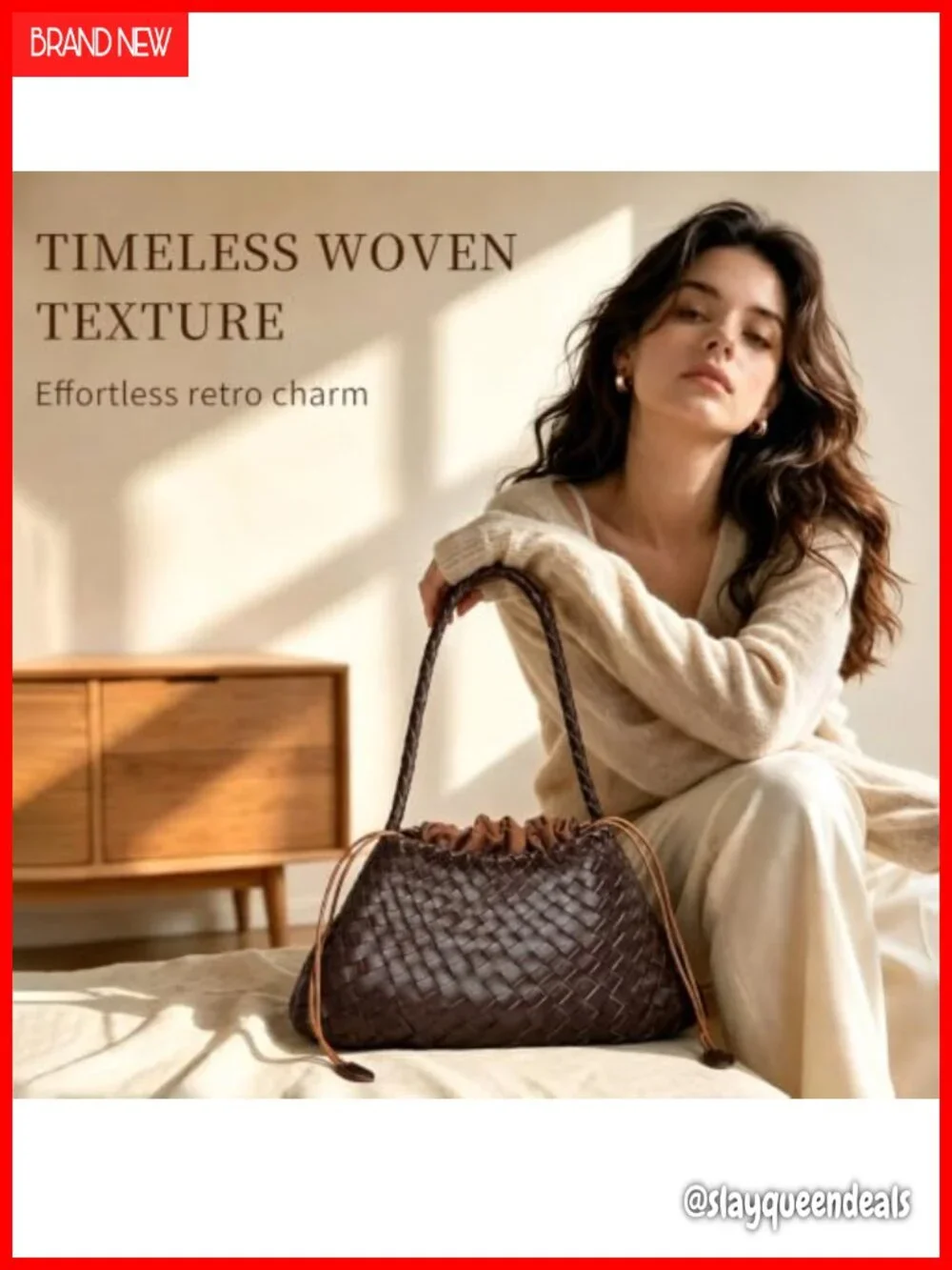 Woven Vegan Leather Underarm Hobo Shoulder Bag Handbag